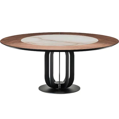 Table ronde en bois et céramique