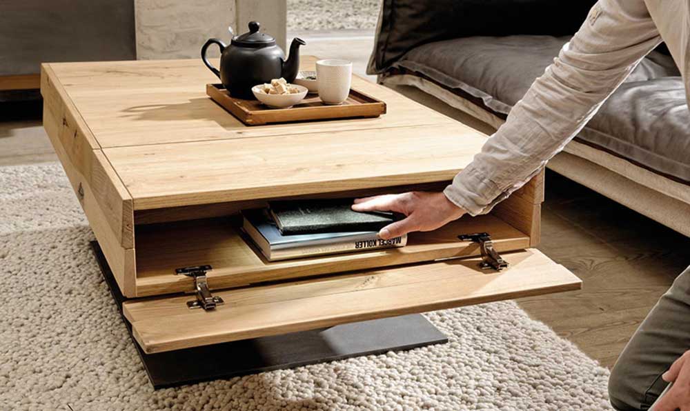 Table basse multipositions ouverture trappe