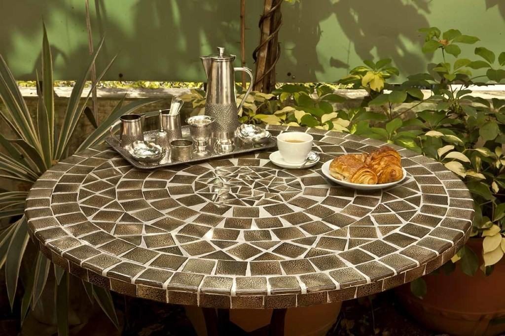 Round, cosmic brown mosaic table
