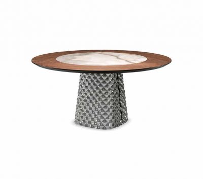 Round ceramic and wood dining table design