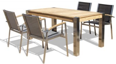 Table en teck et inox design avec chaises