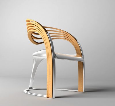 Metal and wood designer chair