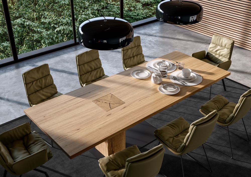 Modern asymmetrical solid oak dining table MONO ASC
