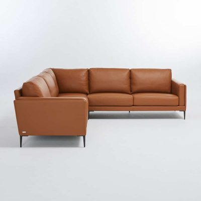 Cognac leather high-end corner sofa made in France