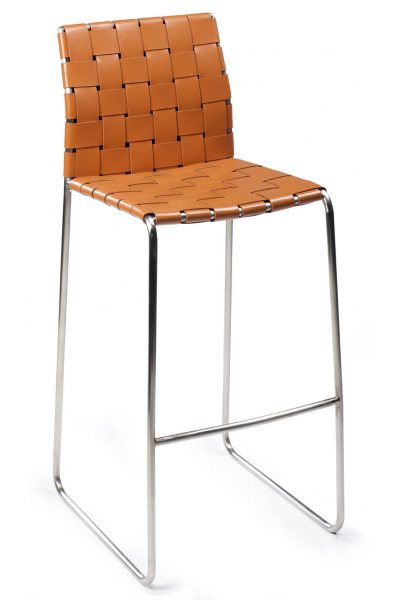 Tabourets de bar design Scandinave style Danois en cuir orange tressé