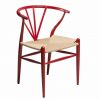 Chaise design danois en metal rouge et assise en rotin