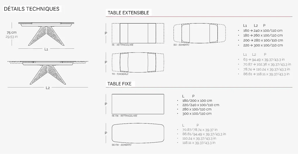 Spécifications techniques de la table COLISEUM de NAOS