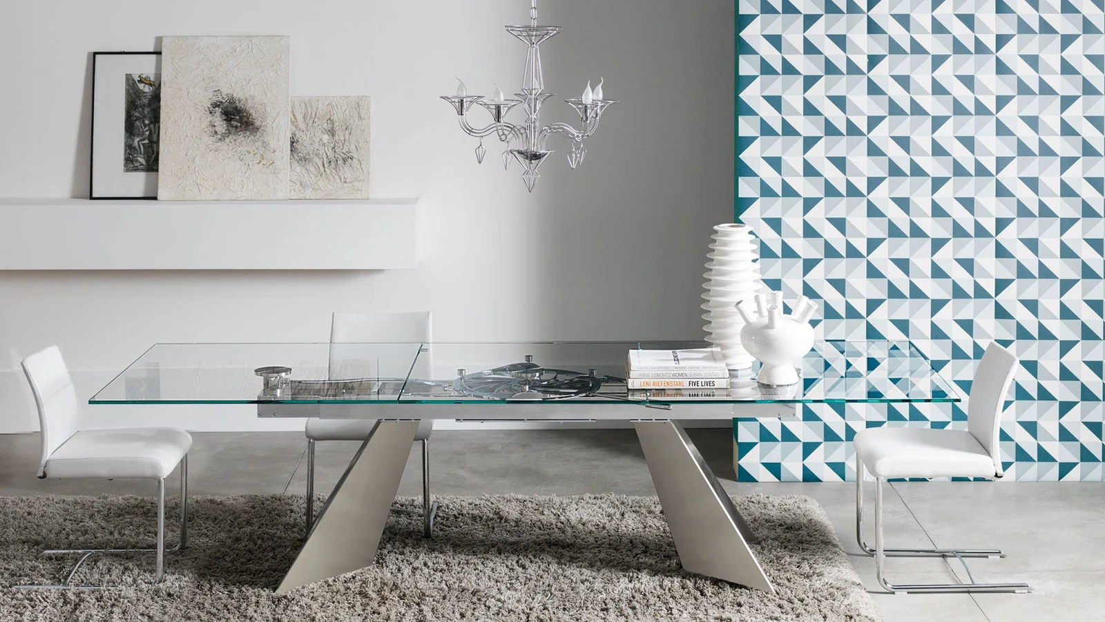 Table à manger rectangulaire de luxe en verre fabriquée en Italie