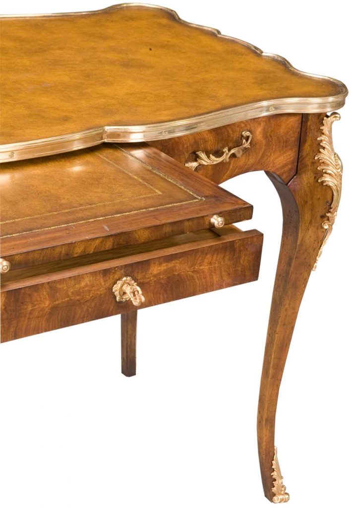 Regency style desk with open drawer in solid oak