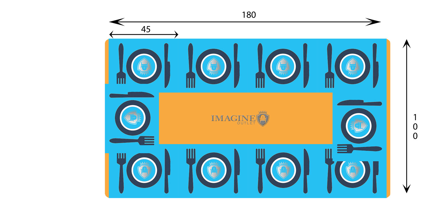 Table rectangulaire 180 cm de diamètre avec 10 convives (45x35 par convive)