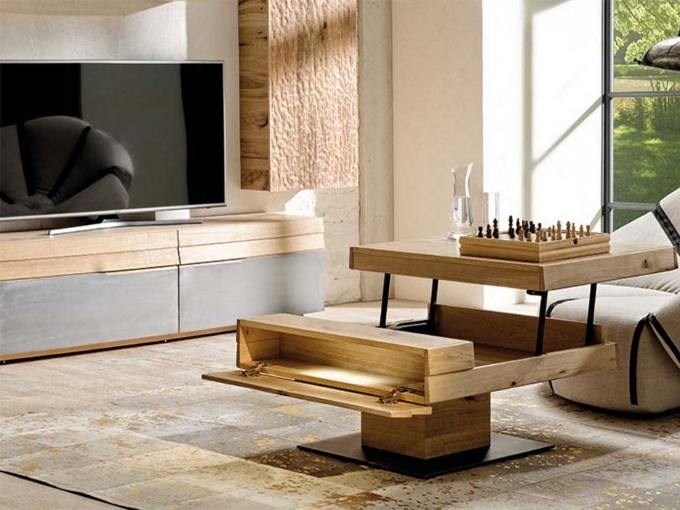 Table basse transformable en bois et métal fabriquée en Italie