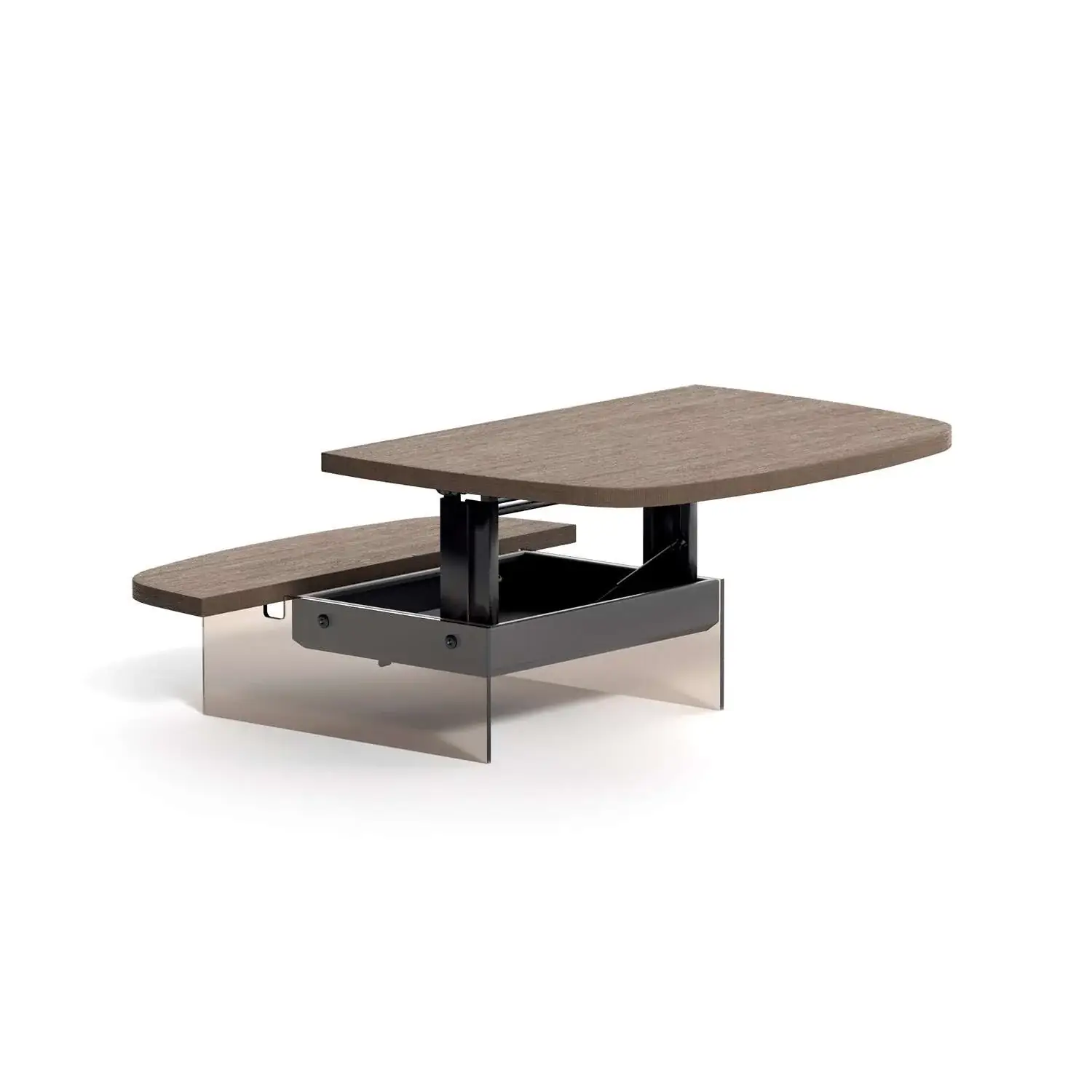 Table basse Aurelio relevée avec banc intégré et compartiment de rangement intérieur