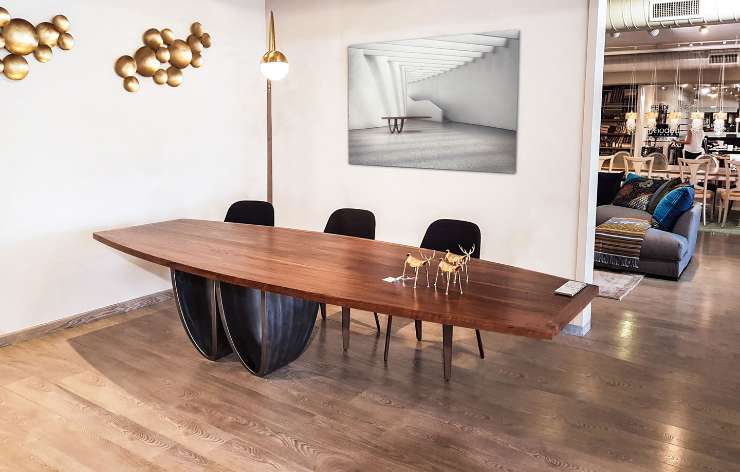 Table bois massif noyer design contemporain luxe