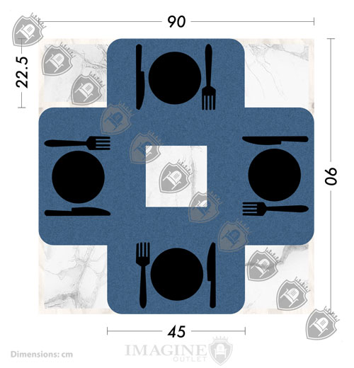 Combien de convives table carrée 90x90 cm? Table carrée 90x90 avec 4 convives 45x35 par convive