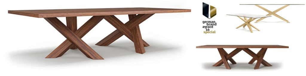 Table salle à manger design en bois massif (noyer et chêne)
