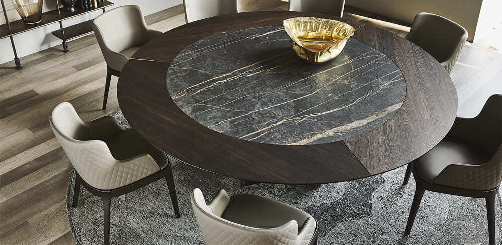 Table  salle à manger ronde moderne céramique et bois