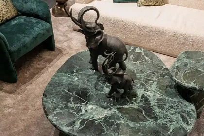 Table verte en marbre luxe et design (zanaboni)