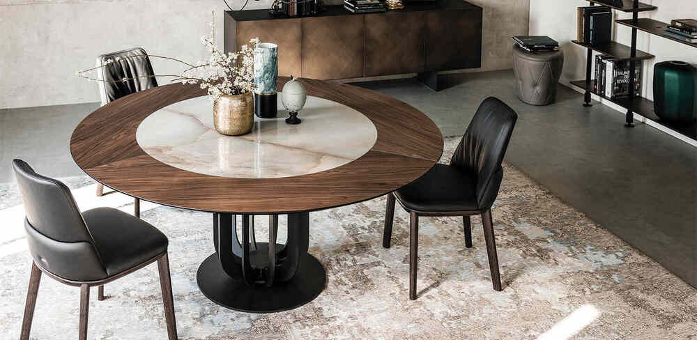 Table ronde design bois céramique